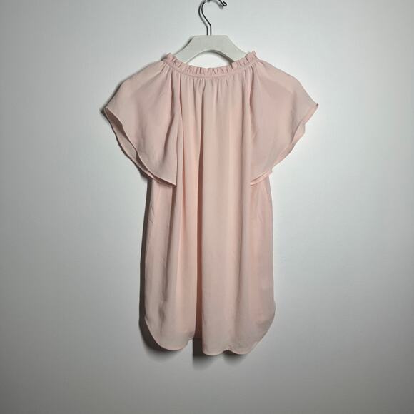 LOFT Top Women XS Pink Embroidered Tie Neck Blouse Cottage Minimal Modest Work - Picture 2 of 7